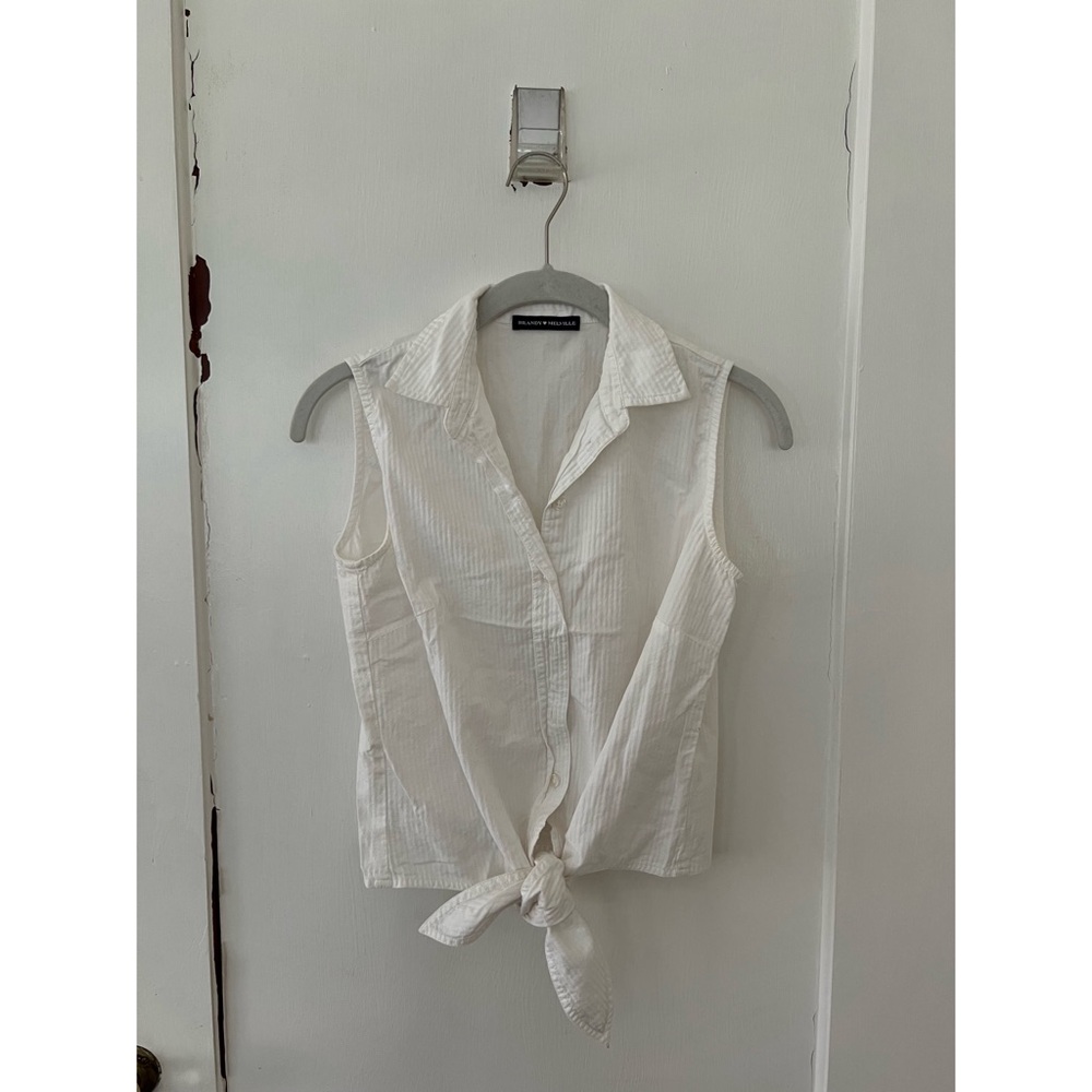 Brandy Melville White Sleeveless Tie Front Button Down